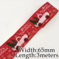 Red Christmas burlap ribbon 65mm wide 3 meters long with truck tree pattern for gifts. - Red