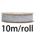 2.5cm silver glitter flocked ribbon roll 10m long for gift wrapping, bows and craft decoration. - Silver
