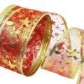 Nastro trasparente di Natale con bordo in filo e stampa di stelle dorate 5cm - 2 Metri/Sacco / Rosso