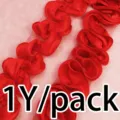 Red satin pleated wave lace trim 9cm wide for DIY sewing clothing collar accessories pack 1 yard - 9cm x 0.9m/Roll / Red