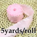Pink ruffled satin ribbon roll, 4cm width pleated fabric ribbon for gift wrapping 5 yards. - 4cm*4.5m/Roll / Pink