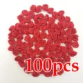 100pcs mini rosas de cinta de satén rojas flores artificiales para decoración de fiesta - Rojo