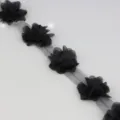 Zwarte chiffon bloem kant rand, 50mm breed decoratief lint voor handwerk en kleding naaien. - Zwart