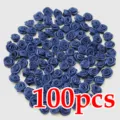 100 Pzas 1cm Mini Rosas de Cinta de Satén Azul Marino Flores Tela Boda Fiesta Decor - Azul marino