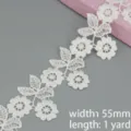 White water-soluble lace trim ribbon with floral and butterfly design, 55mm width, 1 yard length. - 55mm Butterfly Style (Model 7)