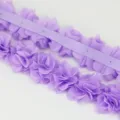 Cinta de ribete de flores de encaje de gasa morada de 4.5cm para costura DIY y decoración - 1 Metro / Violeta Claro