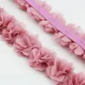 Cinta de ribete de encaje de flores de gasa rosa de 4.5cm para costura DIY y manualidades. - 1 Metro / Rosa carne