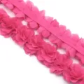 Cinta de encaje de gasa rosa con flores de 4.5cm ancho para costura y decoracion - 1 Metro / Rosa rojo