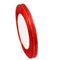 Red 6mm silver edge satin ribbon for gift wrapping, cake packaging, and craft decoration. - Red Silver Trim