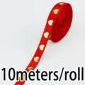 Nastro di raso rosso con stampa a cuori dorati, 10 metri per rotolo per confezioni regalo. - 1cm 10m/rotolo / Rosso
