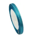 Teal satin ribbon with silver edge, 6mm craft ribbon roll for gift wrapping and decoration. - Lake Blue Silver Border
