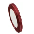 Burgundy satin ribbon with silver edge stitching, perfect for gift box packaging and bows. - Wine Red with Silver Border