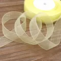 Light yellow sheer organza ribbon for gift wrapping, flower bouquets, and baking decor. - Light Yellow