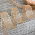 Champagne organza ribbon for gift wrapping, flower bouquet packaging, and wedding decoration. - Champagne