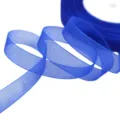 Royal blue sheer organza ribbon for gift wrapping, flower bouquet and cake decoration. - Blue