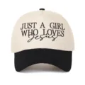Casquette de baseball bicolore avec broderie texte JUST A GIRL WHO LOVES Jesus - Noir Bloc de Couleur