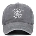 Front view of vintage washed gray baseball cap with white Captain embroidery - Adjustable / Gray