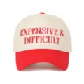 Casquette de baseball beige et rouge avec broderie du slogan Expensive & Difficult - Casquette de baseball color-block / Rouge