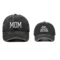 Berretti da baseball MOM e BIG SISTER ricamati in cotone lavato per famiglia - Taglia unica / Confezione da 2 (Stili Mom & Sister) / Nero