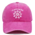 Vintage washed pink baseball cap with white Captain and ship wheel embroidery detail - Adjustable / Rose Red
