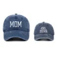 Set di cappelli da baseball genitore-figlio in denim lavato con ricami MOM e BIG SISTER - Taglia unica / Confezione da 2 (Stili Mom & Sister) / Blu navy