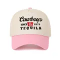 Two-tone beige and pink baseball cap with detailed 'Cowboys & Tequila' mountain embroidery - Adjustable / Beige/Pink