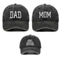 Set cappelli baseball neri lavati per famiglia con ricami Dad, Mom e Big Sister - Taglia unica / Confezione da 3 (Stili Dad, Mom, Sister) / Nero