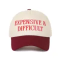 Casquette trucker bordeaux et beige avec broderie rouge Expensive & Difficult élégante - Casquette de baseball color-block / Bordeaux