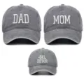Set di cappellini da baseball in cotone grigio lavato per famiglia con ricami Dad Mom Sister - Taglia unica / Confezione da 3 (Stili Dad, Mom, Sister) / Grigio