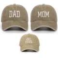 Set di 3 cappellini da baseball in cotone lavato kaki con ricamo Dad Mom Big Sister - Taglia unica / Confezione da 3 (Stili Dad, Mom, Sister) / Kaki