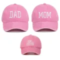 Set coordinato famiglia cappellini baseball cotone lavato rosa ricamati Dad Mom Big Sister - Taglia unica / Confezione da 3 (Stili Dad, Mom, Sister) / Rosa