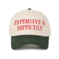 Casquette trucker rétro beige et verte avec broderie rouge Expensive & Difficult en détail - Casquette de baseball color-block / Vert Militaire