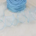 Light blue 6cm organza ribbon with wired edge for gift wrapping, flower bouquet and wedding decor. - Sky Blue