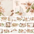 Decorative PET washi tape featuring elegant lily flower illustrations for journal and DIY crafts. - Wangyou Lily Style