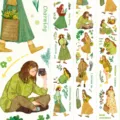 Retro washi tape decorative masking tape with vintage illustration girls and plants for journaling. - Spring Outing
