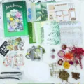Junk Journal Material Kit Green Retro Scrapbook Paper Dried Flower DIY Craft Supplies Set - Plant Diary