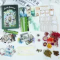 Vintage junk journal scrapbooking kit with background paper, stickers and dried flowers. - Forest Story