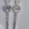 Cute rabbit-shaped gel pens with sparkling sequins and pink cherry blossom patterns. - 0.5mm Pen Point / White Rabbit Ear (Random Expression)