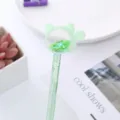 Lindo bolígrafo de gel de gato verde con lentejuelas verdes en forma de corazón en la tapa - 0.5mm / Verde