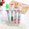 Creative Christmas multi-color ballpoint pens with cartoon Santa and reindeer toppers - 10-Color Ballpoint Pen / 0.7mm