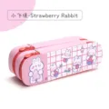 Large capacity double-layer pink canvas pencil case with cute bunny and strawberry design - Strawberry Rabbit