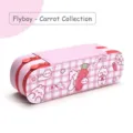 Cute pink double-layer canvas pencil case with rabbit and carrot pattern motifs - Carrot Rabbit