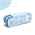 Large capacity blue plaid pencil case with cute rabbit and double layer storage design - Little Angel Rabbit