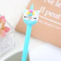 Cute light blue gel pen featuring a creative unicorn donut topper for school gifts - Blue