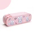 Cute pink double-layer canvas pencil case with cartoon bunny design for students - Adorable Heart Rabbit