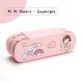 Cute pink double-layer pencil case with cartoon rabbit and girl illustrations - Good Night Rabbit