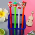 Set of 4 festive Christmas gel pens featuring cute cartoon animal toppers for kids - Christmas Animal Gel Pen / 0.7mm