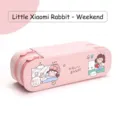 Cute pink double-layer pencil case with cartoon girl illustration and Japanese text - Weekend Rabbit