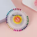 Colorful pearl head straight pins set in a round plastic tray, sewing and crafting detail view. - Multicolor, 40 Pcs / Sheet