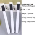 White magnetic liquid chalk marker pens with eraser tip, length 11.3cm - 50 Pieces/Pack / White (With Magnet)